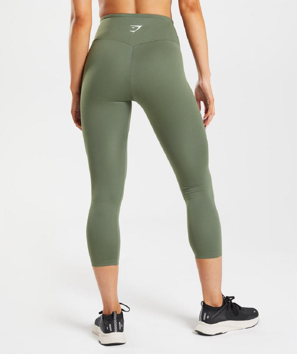 Legginsy Damskie Gymshark Treningowe 7/8 Oliwkowe | PL 2221DFM